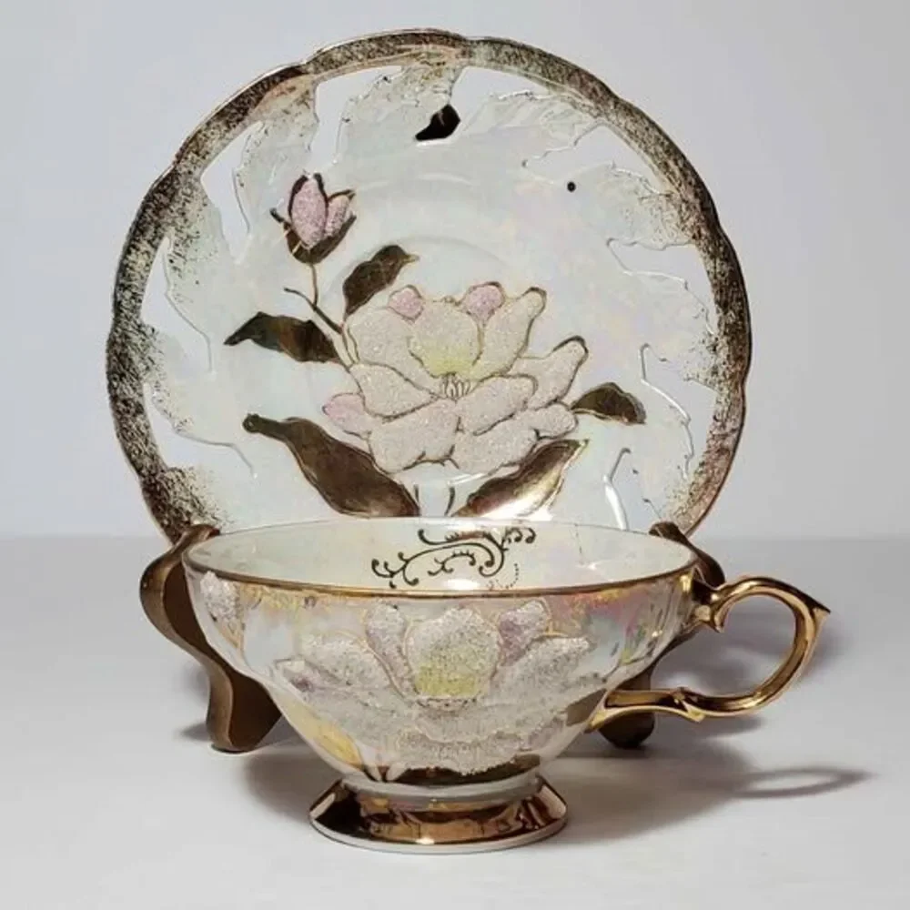 Vintage Teacup and Saucer Textured Flower Vintage
